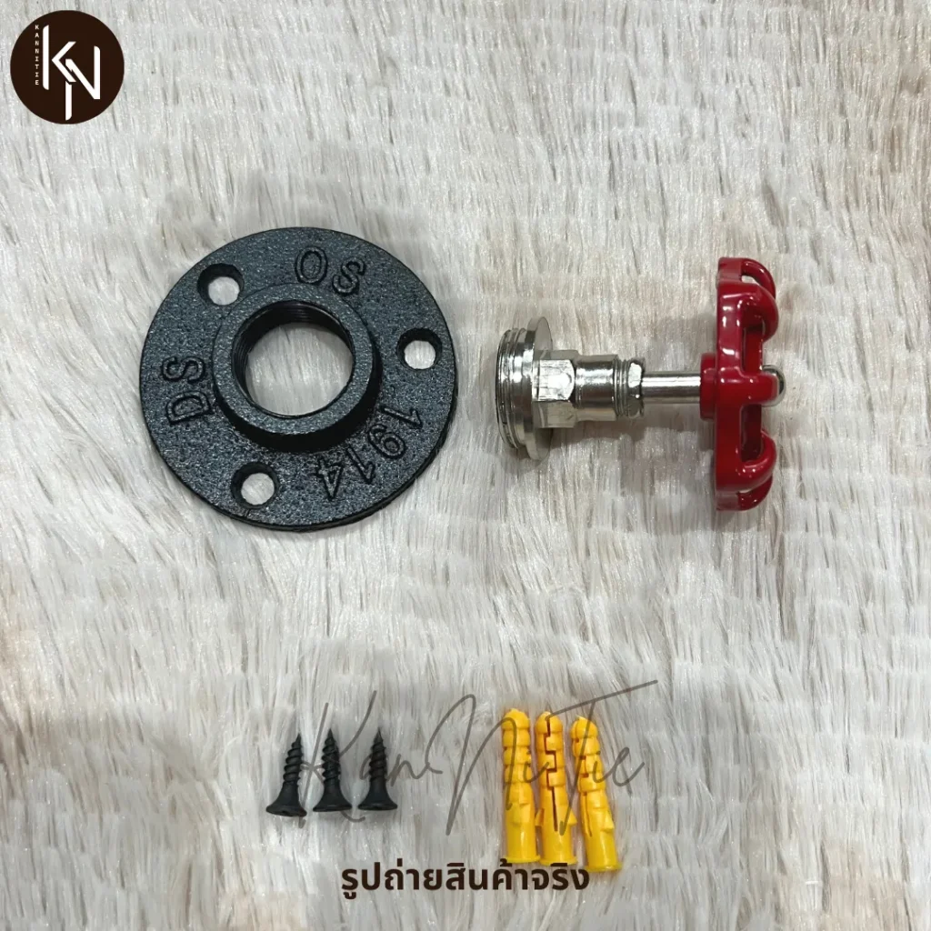 ฮุกตะขอแขวนผ้าเช็ดตัวติดผนังหัววาล์วสีแดงสไตล์ลอฟท์ดิบๆ Valve pipe hook wall mounted for restaurant cafe resort